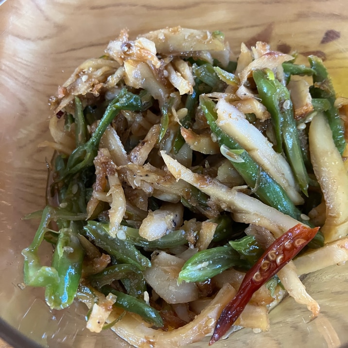 多層鍋で《蓮根とインゲンのきんぴら》